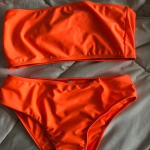 🍊 Orange bandeau high-waist bikini